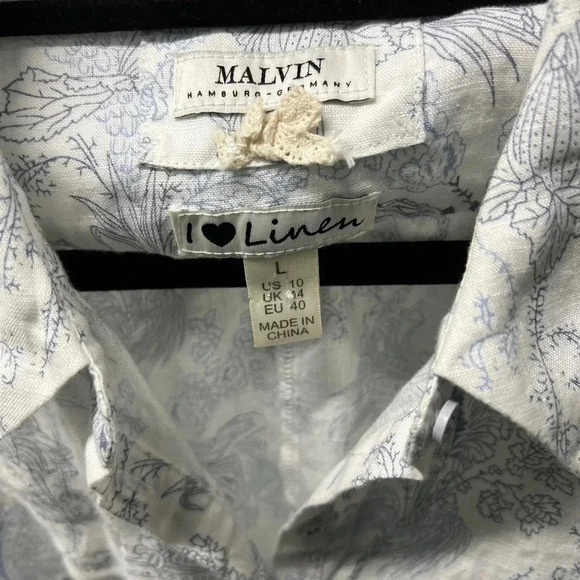 Malvin I Love Linen Large floral coastal Button Down Dress with belt and pockets - Picture 4 of 5